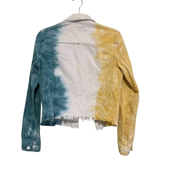 Tractr Hombre Denim Jacket Womens S - White, Teal and Yellow - Picture 2 of 5